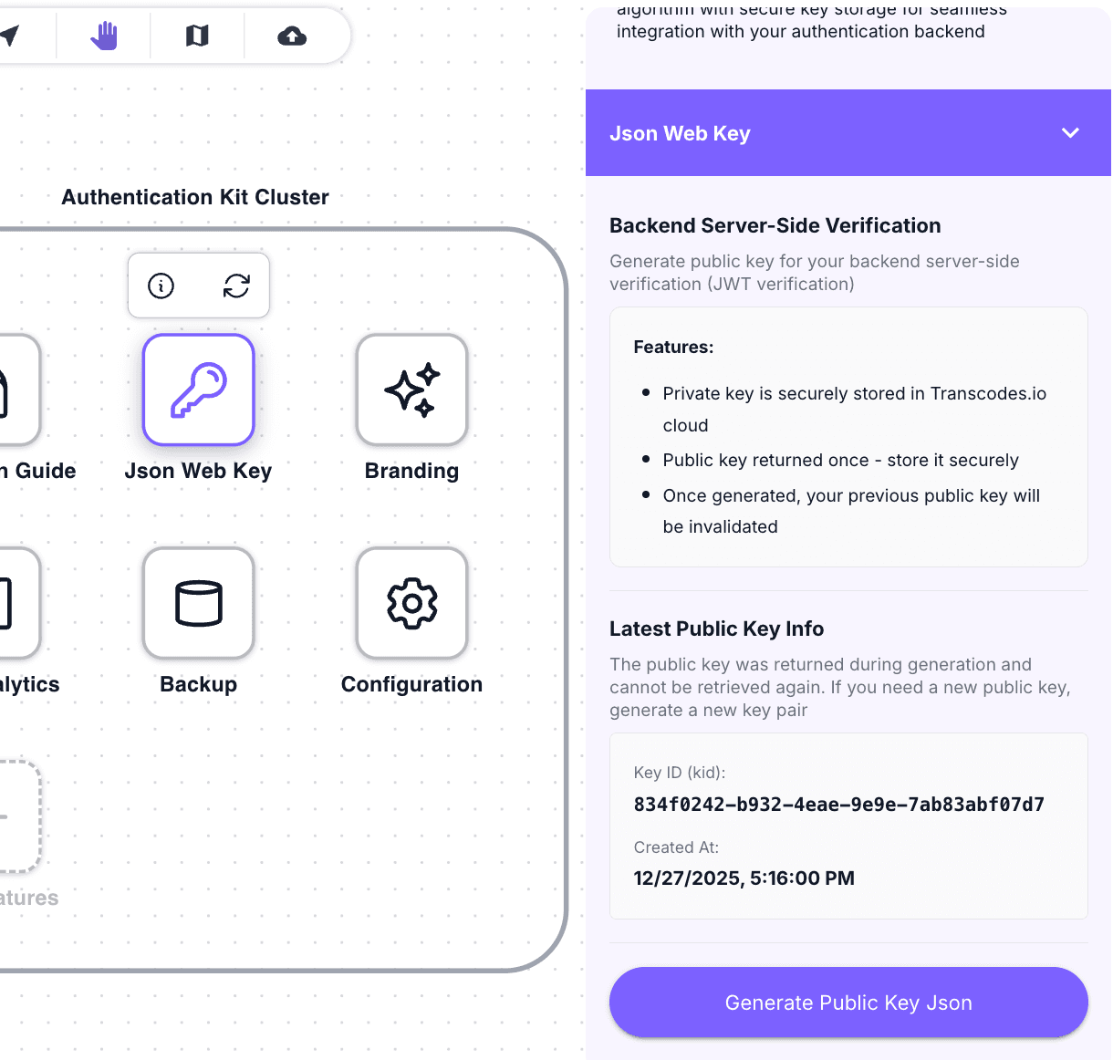 Download Public Key JSON from Dashboard