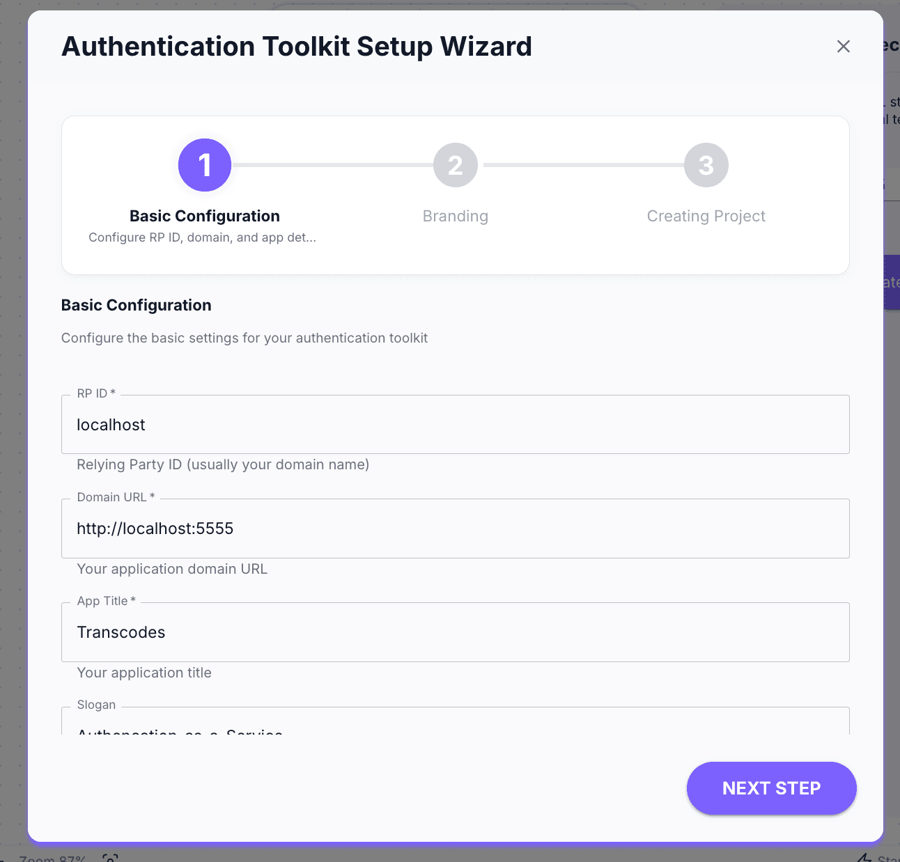 Authentication Toolkit Setup Wizard