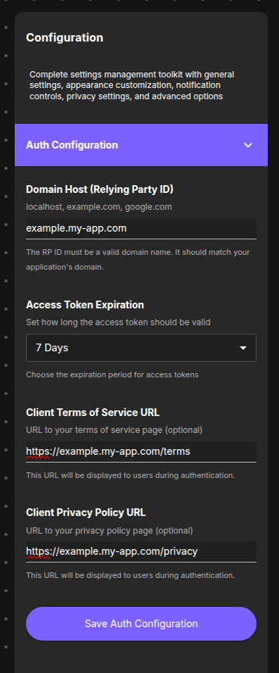 Configuration Panel Details